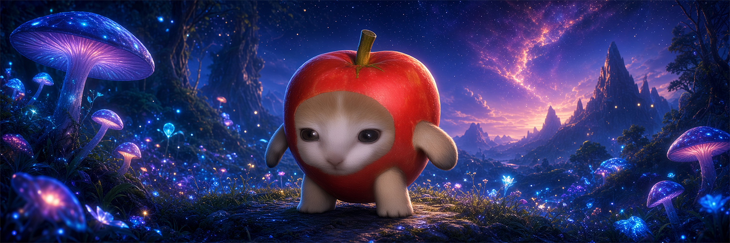 Apple Cat in a glowing Solana orchard